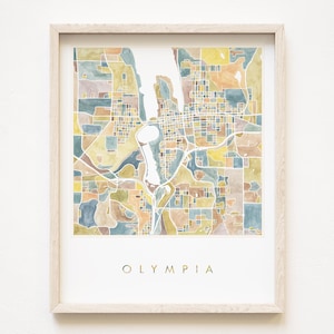Mapa del centro de OLYMPIA Impresión en acuarela Plano de manzana de la ciudad de WASHINGTON (impresión artística) Boda de agente inmobiliario Noroeste del Pacífico Capitol Lake aquí perteneces