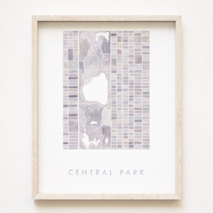 Central Park MANHATTAN Map Hand Painted Watercolor Print NEWYORK City Map Block Plan (Art Print) Wedding Gift Realtor Moving Anniversary NYC