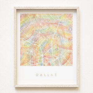 DALLAS Pride carte arc-en-ciel lavis aquarelle carte impression plan d'îlot (impression d'art) Texas remise des diplômes cadeau d'anniversaire de mariage déménagement cadeau d'agent immobilier