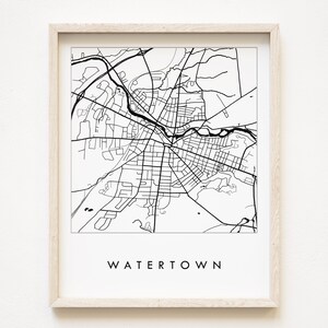 WATERSTAD New York kaart handgetekende stratenplan tekening zwart-wit (Art Print) huwelijksverjaardag makelaar verhuiscadeau noordoosten Upstate