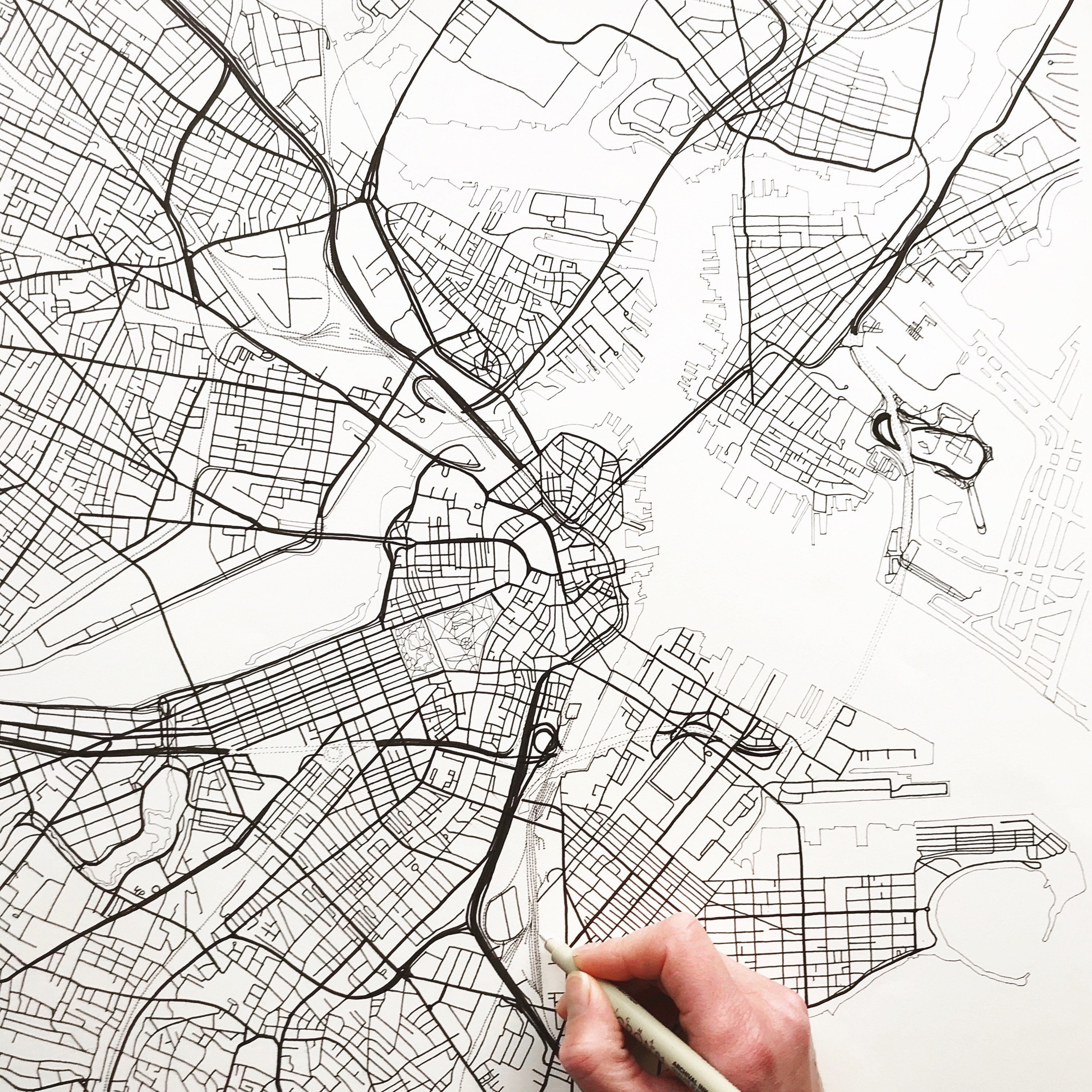 Greater BOSTON Map Street Map MASSACHUSETTS City Map Drawing | Etsy