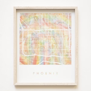 Carte arc-en-ciel PHOENIX Pride aquarelle lavis, impression de carte, plan d'îlot (impression d'art) Arizona, remise des diplômes, anniversaire de mariage, voyage, cadeau d'agent immobilier