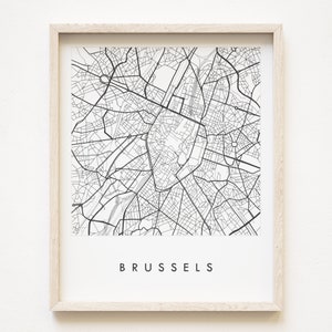 BRÜSSEL Karte Hand gezeichnete Straßen Karte BELGIEN Stadt Karte Zeichnung Schwarz und Weiß (Kunstdruck) Hochzeitstag Geschenk Reise Kunst Wand Dekor