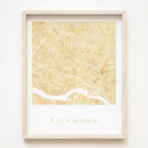 RICHMOND Map Watercolor Wash Map Print City Block Plan (Art Print) Virginia RVA VCU University Graduation Wedding Anniversary Gift Map Wall