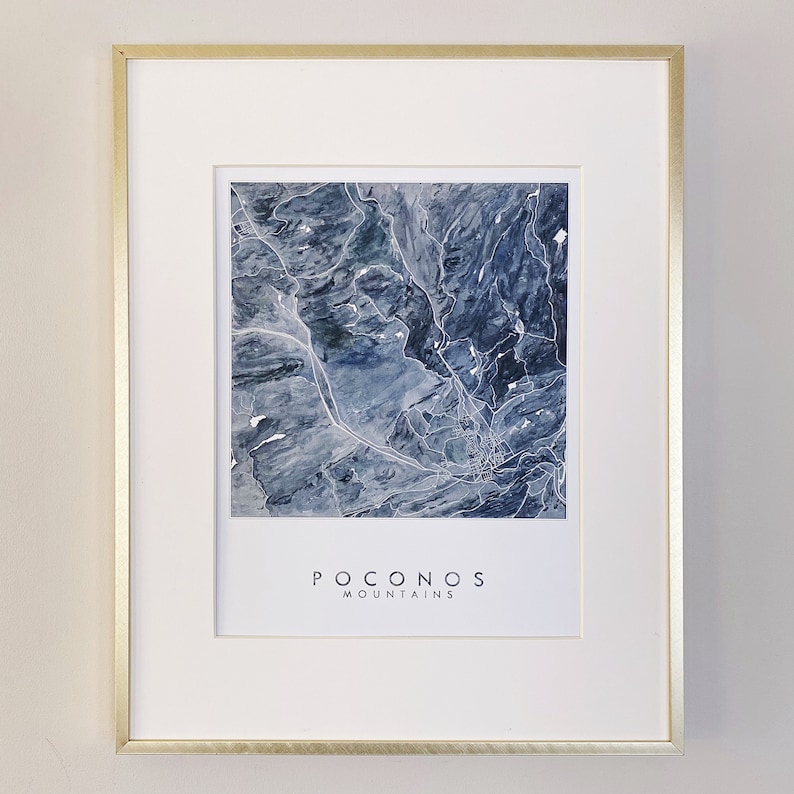 Art Print POCONOS Stroudsburg Map Topographical Watercolor Print Pennsylvania Block Plan Wedding Anniversary Gift Mountain Travel Decor