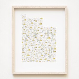 UTAH State bloemenkaart aquarel Sego lelie (kunstdruk) kaart muur bloemen kaart bruiloft Grad makelaar verhuizen Moederdag cadeau Salt Lake City Provo