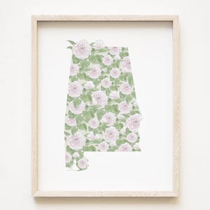 ALABAMA staat bloemenkaart aquarel camellia (kunstprint) kaart muur afstuderen huwelijksverjaardag makelaar verhuiscadeau zuid-zuid VS