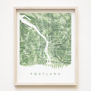 PORTLAND Landkarte Farne Botanische Karte Malerei OREGON (Kunstdruck) Flora Hochzeit Makramee Umziehen Geschenk pazifischer Nordwesten Reise Lokale Karte Wanddeko
