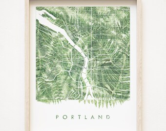 Mapa de PORTLAND Helechos Mapa botánico Pintura OREGÓN (Impresión artística) Flora Boda Agente inmobiliario Mudanza Regalo Noroeste del Pacífico Viajes Mapa local Decoración de pared