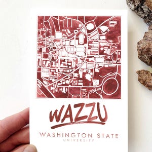 Washington State University Pullman Campus Watercolor Map Standard POSTCARD Graduation Gift Collegiate Coogs Cougar Greek Penpal WSU Wazzu