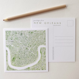 Mapa em aquarela de NOVA ORLEANS CARTÃO POSTAL Mapa da cidade de Louisiana Planta de quarteirão Casamento Corretor imobiliário Formatura Mudança Presente Amigo por correspondência