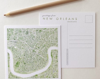 NEW ORLEANS Watercolor Map POSTCARD Louisiana City Map Block Plan Wedding Realtor Graduation Moving Gift Penpal
