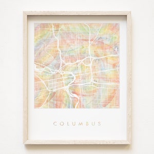 Mapa del arco iris del orgullo de COLUMBUS, Mapa de lavado de acuarela, Plan de bloque de ciudad queer (impresión artística), Regalo de agente inmobiliario de aniversario de boda de graduación de Ohio