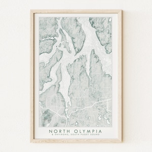 NORTH OLYMPIA Topographic Bathymetric Map Washington (Art Print) Budd Inlet Nisqually Squaxin Harstine Island Pacific Northwest Coast