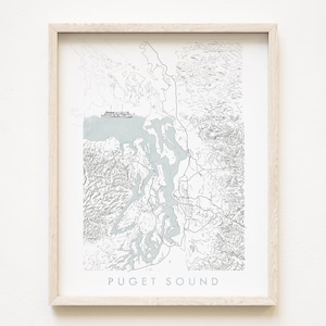 PUGET SOUND Topographische Karte Fähre Washington, Art Print (11x14 Art Print) Settlelan von Tacoma Olympia Whidbey Island Pazifische Nordwestküste