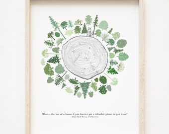 STATE TREE Rings (Art Print) Earth Day Arbor Day Thoreau Forest USA American State Trees Cottage House Rustic Decor Gift