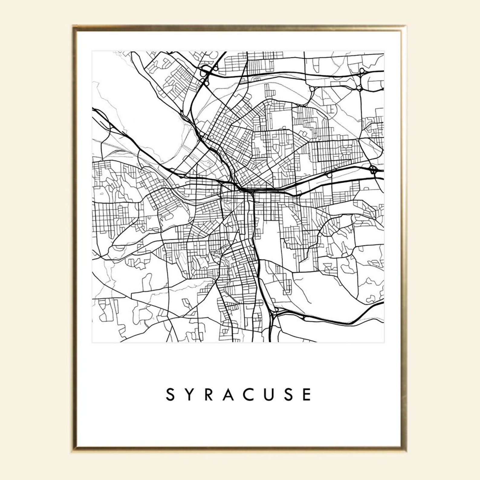 SYRACUSE Map Street Map New York City Map Drawing Black and | Etsy