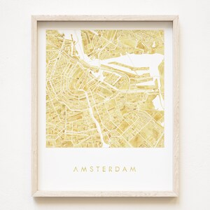 Carte d'AMSTERDAM peinte à la main, impression de carte aquarelle PAYS-BAS Plan d'îlot (impression d'art) Anniversaire de mariage Cadeau de remise des diplômes Voyage en Europe