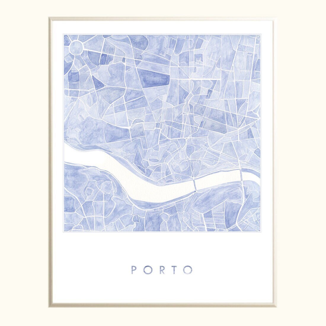 Porto Map Watercolor Print Portugal City Block Plan Art | Etsy