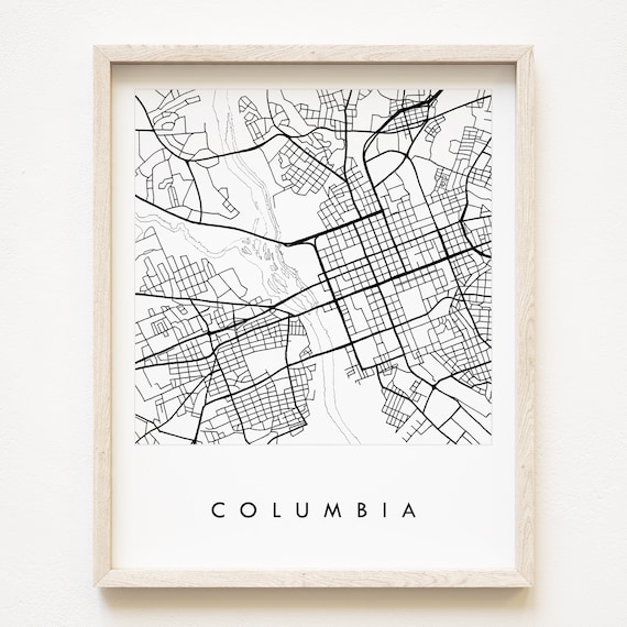 COLUMBIA Map Street Map South Carolina City Map Drawing Black and