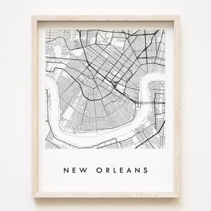 Carte de la NOUVELLE-ORLÉANS, plan des rues, LOUISIANE, plan de la ville, dessin en noir et blanc (impression d'art) cadeau de remise des diplômes, anniversaire de mariage, décoration murale NoLa
