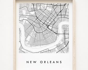 NEW ORLEANS Map Street Map LOUISIANA City Map Drawing Black and White (Art Print) Wedding Anniversary Graduation Gift NoLa Wall Decor