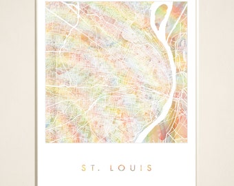 ST LOUIS Pride Rainbow Map Watercolor Wash Map Print City Block Plan (Art Print) Missouri Washington U Graduation Wedding Realtor Gift