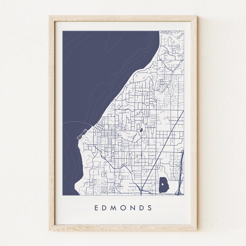 EDMONDS Map Hand Drawn Street Map WASHINGTON City Map Drawing Blueprint ...