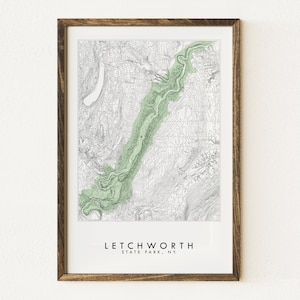 LETCHWORTH Carte dessinée à la main Parc d'État de New York Dessin topographique (impression d'art) Cadeau d'anniversaire de mariage Randonnée aventure Grand Canyon est