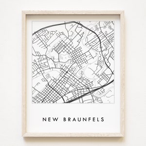 NEW BRAUNFELS kaart stratenplan Texas stadskaart tekening zwart-wit (kunstdruk) huwelijksverjaardag cadeau Amerikaans reizen muur decor