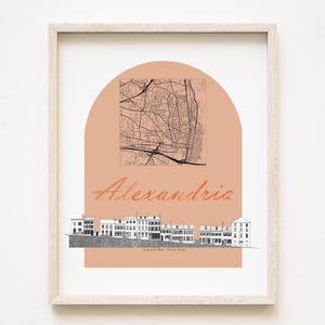 ALEXANDRIA straatbeeld + kaart tekening Captains Row Prince Street VIRGINIA stadsplan (kunstdruk) bruiloft makelaar verhuizen cadeau souvenir