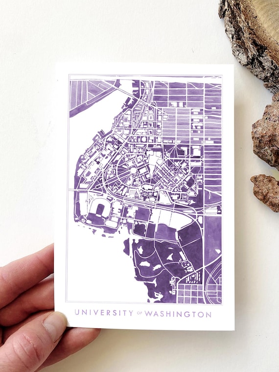 University of WASHINGTON Seattle Campus Watercolor Map Standard