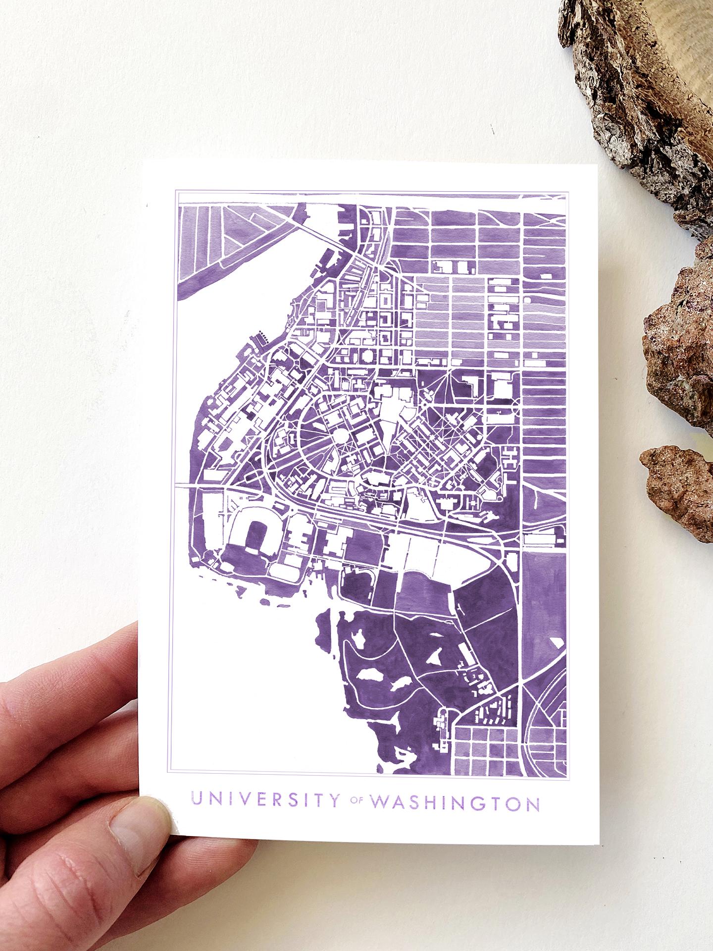 University of WASHINGTON Seattle Campus Watercolor Map Standard
