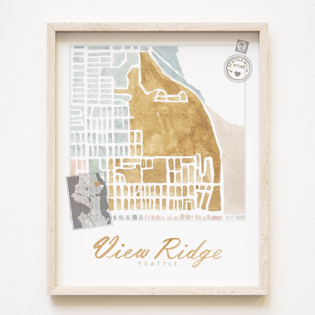 VIEW RIDGE Seattle Neighborhood Map Watercolor Print WASHINGTON City ...