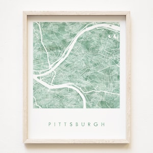Carte de PITTSBURGH, impression au lavis aquarelle PENNSYLVANIE Plan d'îlot (impression d'art) Anniversaire Mariage Remise des diplômes Déménagement Agent immobilier cadeau