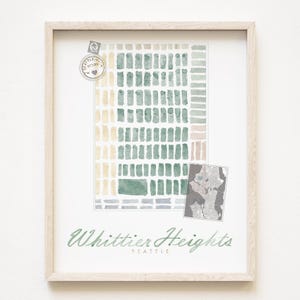 WHITTIER HEIGHTS Seattle buurt kaart aquarel print WASHINGTON City Block Plan (Art Print) Seattle kaart muur lokaal decor makelaar cadeau
