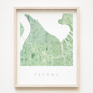 TACOMA Map Aquarell WASHINGTON Stadtplan (Kunstdruck) Graduierung Jahrestag Hochzeit Geschenk pazifischer Nordwesten Puget Sound Wandkarte