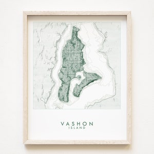 VASHON kaart hand getekende topografische kaart WASHINGTON bathymetrische kaart tekening (Art Print) huis cadeau Puget Sound vakantiewoning decor