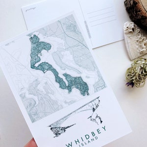 Carte topographique dessinée à la main de l'île de WHIDBEY CARTE POSTALE Standard Washington Desolation Pass cadeau de mariage butin agent immobilier déménagement Correspondant cadeau