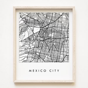 MEXICO-STAD kaart handgetekende stratenplan Mexico-stad kaart tekening zwart-wit (Art Print) huwelijksverjaardag cadeau reizen muur decor