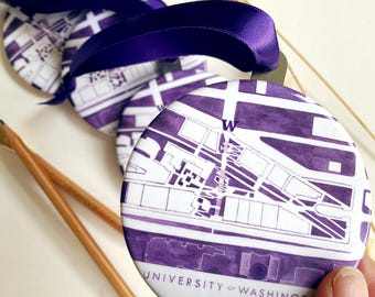 University of WASHINGTON TACOMA Purple Huskies Watercolor Plan (ORNAMENT) Holiday Tree Decor Graduation Alumni Faculty Gift Wedding Favor
