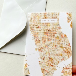 MANHATTAN New York Thank You Card Watercolor Painted Map Folded Greeting Card City Map Realtor Thanks Moving Teacher Gift Penpal
