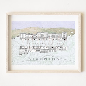 STAUNTON Virginia East Beverley Streetscape (Art Print) architectonische kaart tekening Blue Ridge Mountains Shenandoah Valley historische stad cadeau