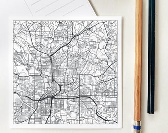 ATLANTA Map Drawing Square POSTCARD Georgia City Map Block Plan