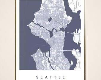 SEATTLE Map Hand drawn Street Map WASHINGTON City Map Drawing Blueprint Style (Art Print) Wedding Anniversary Graduation Gift Wall Decor