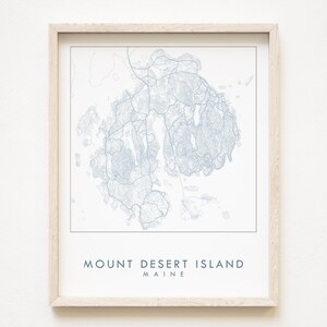 Mount Desert Island kaart Hand getrokken topografische stratenplan Maine Acadia National Park tekening (Art Print) huwelijksverjaardag reiscadeau