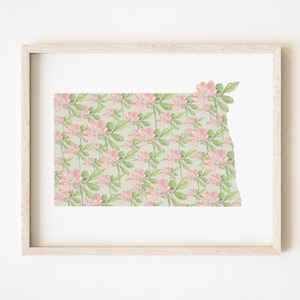 NORTH DAKOTA staat bloem kaart aquarel wilde prairieroos (Art Print) kaart muur afstuderen huwelijksverjaardag makelaar verhuizen cadeau Midwest