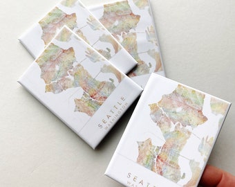 SEATTLE Washington Rainbow Pride Map Watercolor Painting (MAGNET) Realtor Moving Gift Wedding Favor Puget Sound PNW Refrigerator Decor