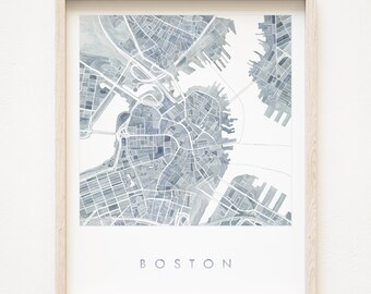 Carte de BOSTON, impression aquarelle, plan d'îlot (impression d'art) MASSACHUSETTS, anniversaire de mariage, remise des diplômes, agent immobilier, cadeau, décoration murale de la Nouvelle-Angleterre