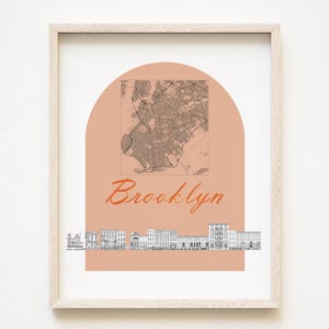 Paysage de rue de BROOKLYN + dessin de carte Clinton Hill NEW YORK plan de la ville (impression d&#39;art) mariage agent immobilier cadeau de déménagement souvenir de voyage décoration locale